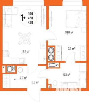 1-к квартира, вторичка, 42м2, 1/17 этаж