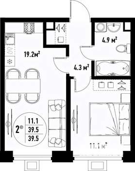 2-к квартира, вторичка, 40м2, 3/25 этаж