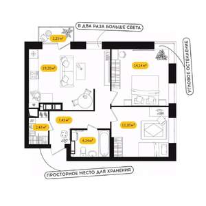 2-к квартира, вторичка, 60м2, 23/24 этаж