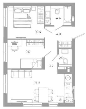 2-к квартира, вторичка, 51м2, 20/25 этаж