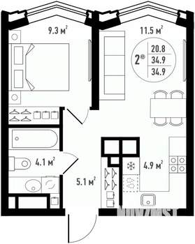 2-к квартира, вторичка, 35м2, 11/24 этаж