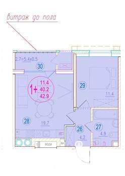1-к квартира, вторичка, 43м2, 3/20 этаж