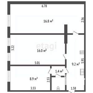 2-к квартира, вторичка, 54м2, 2/3 этаж