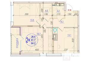 2-к квартира, вторичка, 64м2, 6/18 этаж