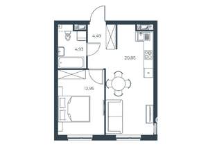 1-к квартира, вторичка, 43м2, 4/30 этаж