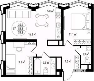 3-к квартира, вторичка, 53м2, 9/24 этаж