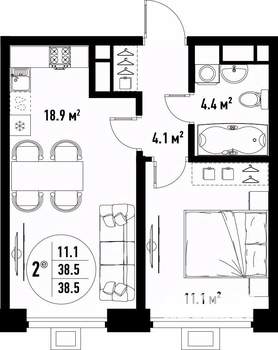 2-к квартира, вторичка, 39м2, 10/25 этаж