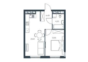 1-к квартира, вторичка, 43м2, 23/30 этаж