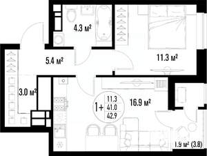 1-к квартира, вторичка, 43м2, 5/25 этаж