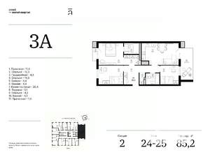 3-к квартира, вторичка, 85м2, 25/25 этаж