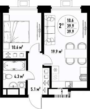 2-к квартира, вторичка, 40м2, 16/25 этаж