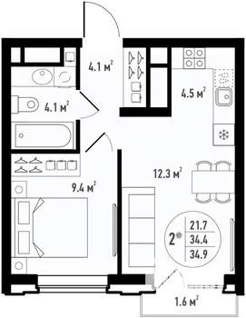 2-к квартира, вторичка, 35м2, 7/24 этаж
