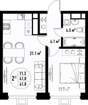 2-к квартира, вторичка, 41м2, 14/25 этаж
