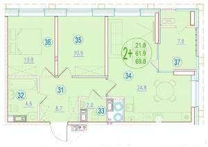 2-к квартира, вторичка, 70м2, 4/20 этаж