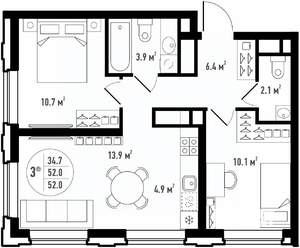 3-к квартира, вторичка, 52м2, 14/24 этаж