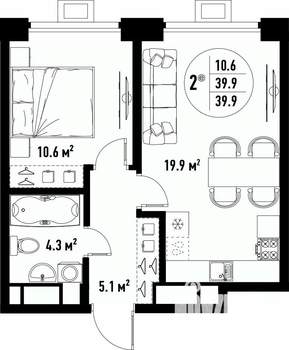 2-к квартира, вторичка, 40м2, 6/25 этаж