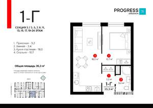 1-к квартира, вторичка, 35м2, 3/24 этаж