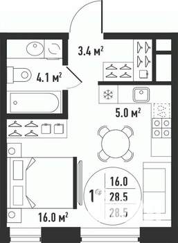 1-к квартира, вторичка, 29м2, 12/24 этаж