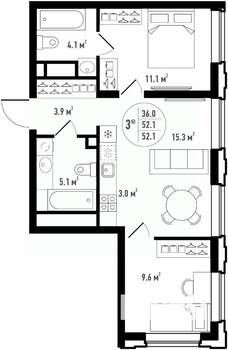 3-к квартира, вторичка, 52м2, 16/24 этаж
