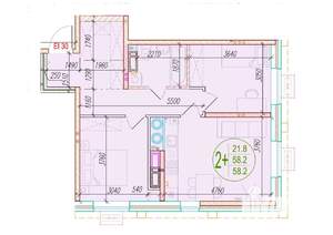 2-к квартира, вторичка, 58м2, 21/25 этаж