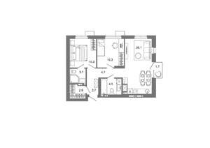 2-к квартира, вторичка, 60м2, 9/25 этаж