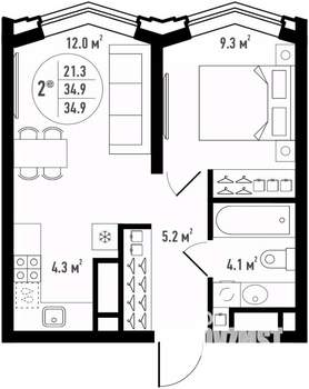 2-к квартира, вторичка, 35м2, 22/24 этаж