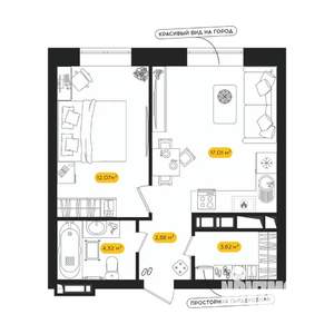 1-к квартира, вторичка, 41м2, 3/24 этаж