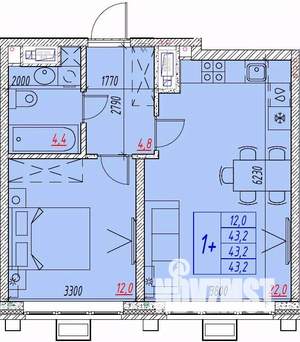 2-к квартира, вторичка, 43м2, 15/25 этаж