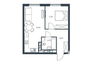 1-к квартира, вторичка, 44м2, 21/30 этаж