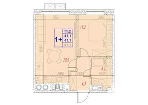 1-к квартира, вторичка, 41м2, 15/17 этаж