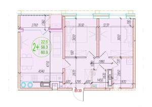 2-к квартира, вторичка, 61м2, 20/25 этаж