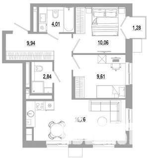 2-к квартира, вторичка, 55м2, 9/18 этаж