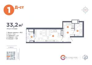 Студия квартира, вторичка, 33м2, 21/25 этаж