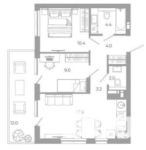 2-к квартира, вторичка, 63м2, 1/25 этаж