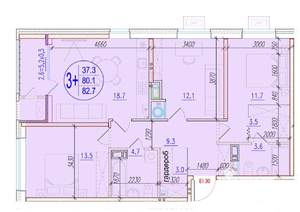 3-к квартира, вторичка, 83м2, 11/18 этаж
