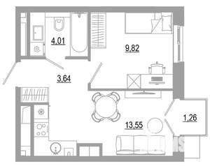 1-к квартира, вторичка, 32м2, 3/18 этаж