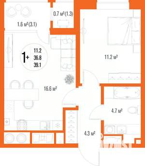 1-к квартира, вторичка, 39м2, 15/17 этаж