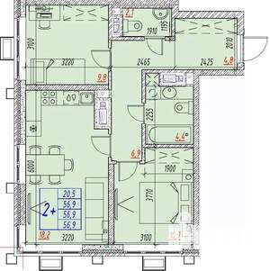 3-к квартира, вторичка, 57м2, 13/25 этаж