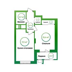 1-к квартира, вторичка, 46м2, 9/16 этаж