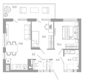 2-к квартира, вторичка, 63м2, 1/25 этаж
