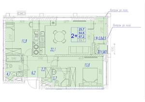 2-к квартира, вторичка, 67м2, 12/17 этаж