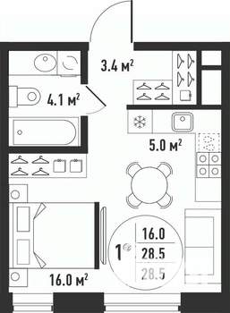 1-к квартира, вторичка, 29м2, 22/24 этаж