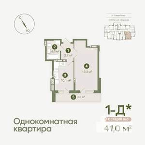 1-к квартира, вторичка, 41м2, 15/19 этаж