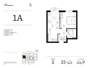 1-к квартира, вторичка, 36м2, 21/25 этаж