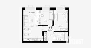 2-к квартира, вторичка, 55м2, 23/23 этаж