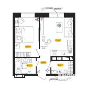 1-к квартира, вторичка, 41м2, 2/24 этаж