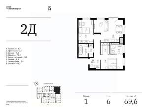 2-к квартира, вторичка, 70м2, 6/25 этаж