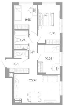 3-к квартира, вторичка, 68м2, 23/25 этаж