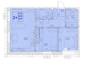 2-к квартира, вторичка, 64м2, 2/17 этаж