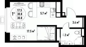 1-к квартира, вторичка, 31м2, 17/25 этаж